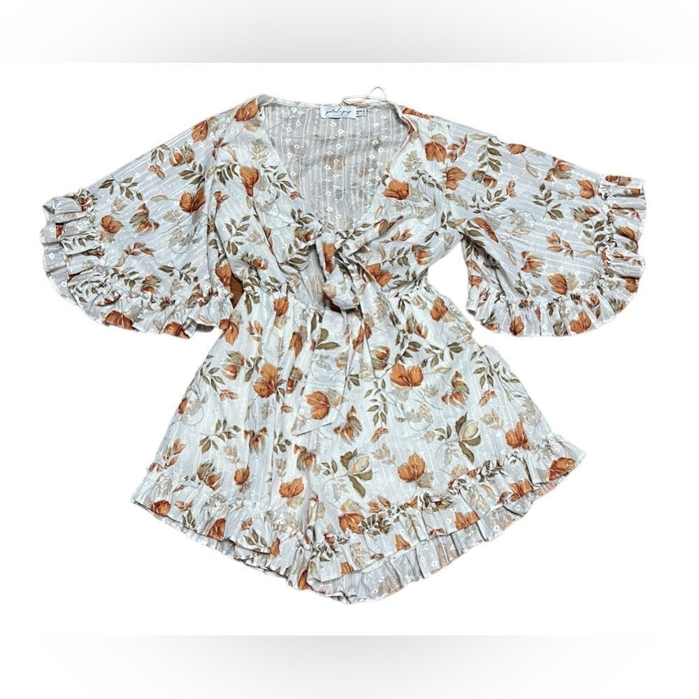 Petal + Pup Frilled White & Orange Romper